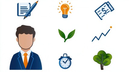 Poster - Comprehensive Corporate Productivity Icon Collection Featuring a Wide Range of Digital Business Tools Symbols and Elements Representing Efficiency Analytics Innovation and Professional Growth