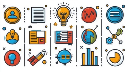 Poster - this comprehensive corporate themed linear icon set features a diverse collection of 15 professional