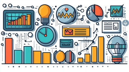 Poster - data science and analytics outline icon pack with data visualization reporting and business intellig