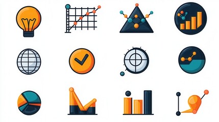 Poster - stylish data driven icon collection with 15 minimal outline designs for business analytics and infog