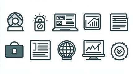 Poster - Elegant Corporate Linear Icon Set with 15 Sleek Digital Interface Symbols for UI UX Web and App Design  Modern Abstract Graphic Elements for Infographic Technology and Business Concepts