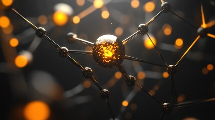 Poster - Abstract representation of molecular structure with luminous nodes and dark background