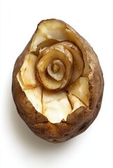Poster - Unique and Artistic Potato Sculpture Revealing Intricate Swirl Design with Smooth Texture Isolated on White Background for Creative Imagery