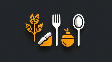 Poster - Minimalist and clean catering icon pack featuring 15 linear symbols representing various food  tableware  and hospitality elements  This set of simple and modern icons can be used for restaurant