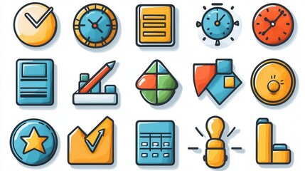 Poster - This image showcases a minimalist collection of 15 linear icons representing various web digital and technology related concepts in a clean simplified style  The icons feature flat