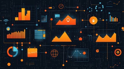 Poster - minimalist collection of linear icons for data analytics and information visualization abstract geom