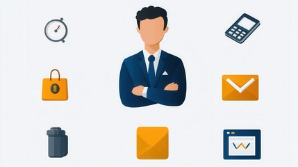 Poster - Modern Productivity and Organization Icon Set Featuring Various Business Workspace Accessories and Tools for Efficient Management and Organization in a Corporate Office Environment