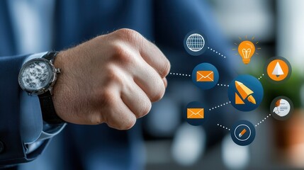 Poster - Set of 15 outline icons illustrating various technologies communication tools and digital solutions for the modern efficient and collaborative workplace