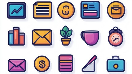 Poster - Comprehensive set of 15 minimalist outline icons designed to represent various digital elements interface components and web design features