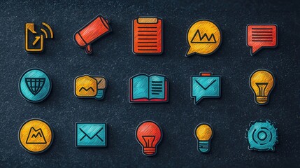 Poster - Professional Set of 15 Minimalist Outline Icons Showcasing a Variety of Digital and Web Design Elements for Apps Websites and Branding Solutions