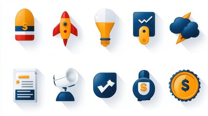 Poster - Set of 15 advertising and digital marketing outline icons representing various concepts related to startup business growth and digital transformation  These simple
