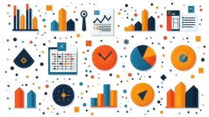 Poster - professional statistics and optimization icon set with infographic elements like graphs charts diagr