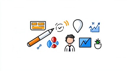 Poster - a comprehensive set of auditing and assurance outline icons covering various business analytics and 