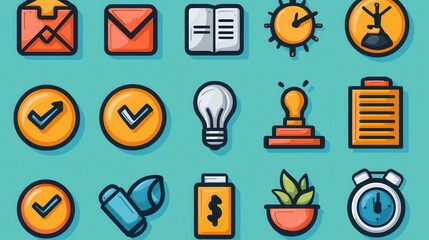 Poster - Set of 15 Outline Corporate Team Workflow Icons for Business Presentation and Infographic Design  Minimalist modern flat graphic symbols representing teamwork productivity management and technology