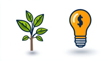 Poster - set of outline productivity icons featuring various elements representing business growth innovation