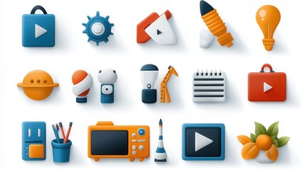 Poster - Simple and modern collection of 15 outline icons representing various digital media technology and user interface elements  These minimalist symbols can be used for applications websites