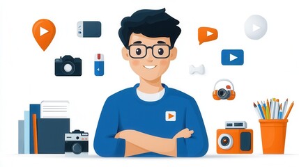 Poster - a vibrant collection of flat icons and symbols representing the diverse digital tools technologies a