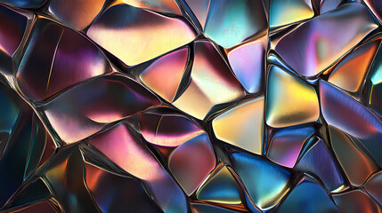 Wall Mural - iridescent frosted glass shards embedded in a metallic matrix, iridescent colors, prismatic sheen. p