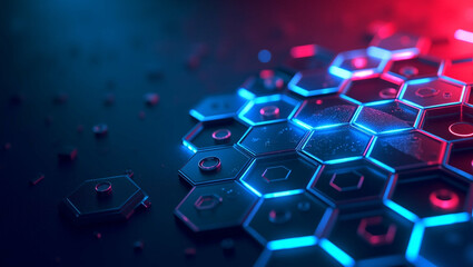 Poster - Hexagonal interconnected network with vibrant neon illumination