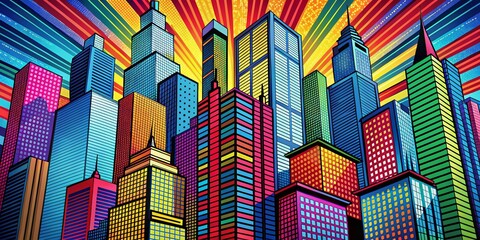 Poster - Geometric Pop Art Skyscraper Cityscape Background Texture