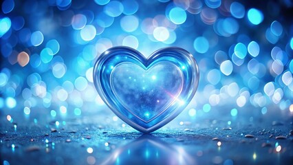 Poster - Glowing Blue Heart Frame: Romantic Digital Art Background