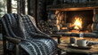 © slonme - Cozy Winter Scene with Fireplace, Coffee, and Warm Blanket