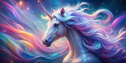 Poster - Glowing Unicorn Wavy Lines Abstract Art Portrait Background - Magical Fantasy Stock Photo