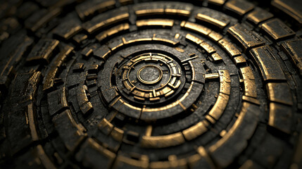 Poster - Ultra High Clarity Digital Illustration of Intricate Circular Metallic Patterns and Textures