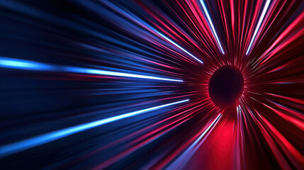 Poster - Ultra High Clarity Digital Illustration of Dynamic Light Speed Background in Red and Blue Colors