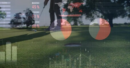 Poster - Animation of global statistics overlay while golfers putting on green