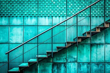 Poster - Grunge Modern Architecture: Close-up of Textured Stair-Step Wall Panels in Black & White
