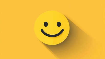 Poster - Bright yellow minimalist icon features a smiling face designed with a simple flat style that evokes happiness and positivity