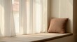 © Postmodern Studio - Cozy sunlit window seat with brown pillow and sheer curtains in minimalist interior