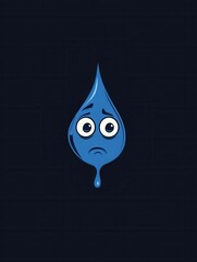 Fototapete - Sad blue water drop icon with eyes expresses minimalist design in simple style