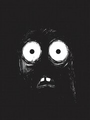 Aufkleber - Minimalist depiction of a dark face with wide fearful eyes in eerie monochrome contrast evoking a sense of dread and unease