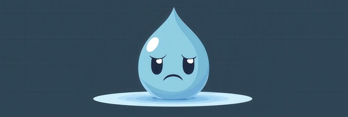 Poster - Sad blue water drop character with eyes in a minimalist style representing feelings of sadness and loneliness