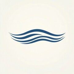 Poster - Minimalist blue wavy line icon symbolizing calmness and serenity in a simple abstract design with a modern aesthetic