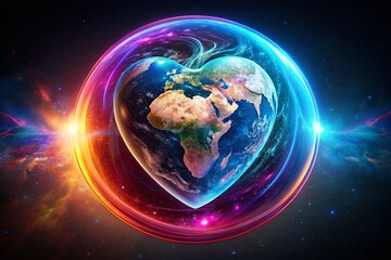 Poster - Holographic Heart Planet: Earth Day Space Fashion Photography