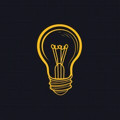 Poster - Minimalist glowing light bulb icon in clean style with bright yellow highlights displayed on dark background