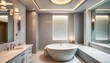 © Kitta Studio - Elegant Modern Bathroom Design with Freestanding Bathtub and Lights