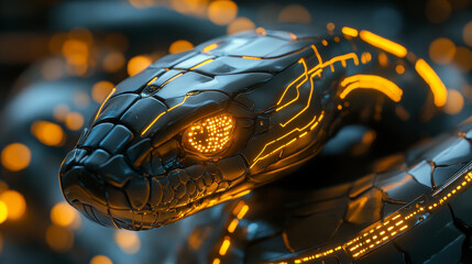 Poster - Futuristic cobra with glowing circuits and sleek metallic design