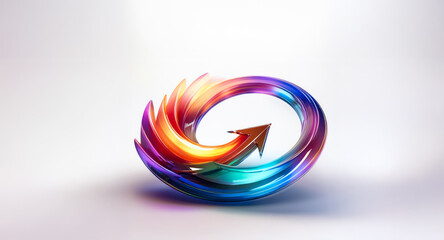 Poster - 3d abstract swirling circle of vibrant colors with an arrow pointing upward in the center, set again