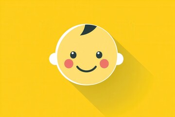 Fototapete - Bright yellow minimalist icon of a smiling face with simple features and flat design showcases happiness and joy in a cheerful manner