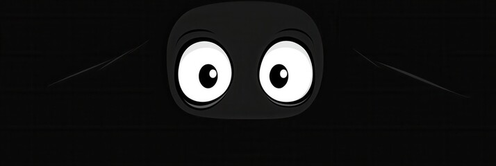 Aufkleber - Dark face with wide fearful eyes shows eerie contrast and minimalist design that evokes anxiety and intrigue in a monochrome style