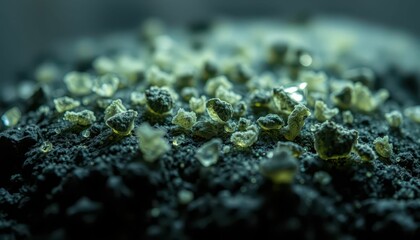 Poster - Close-Up of Glimmering Crystals on Dark Granular Surface