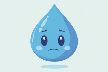 Poster - Sad blue water drop icon expressing emotions in a simplistic design