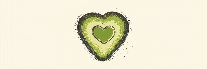 Poster - Hand drawn avocado logo featuring heart shaped seed in fresh green and organic style, perfect for health focused brands or products