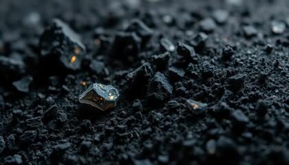 Poster - Close-Up of Black Stone Texture with Sparkling Golden Crystals