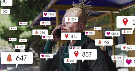 Poster - Talking on phone, man surrounded by animation of social media notifications