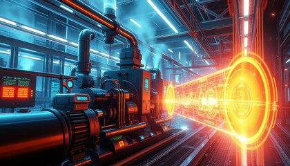 Poster - High-Tech Industrial Machinery with Futuristic Energy Effect